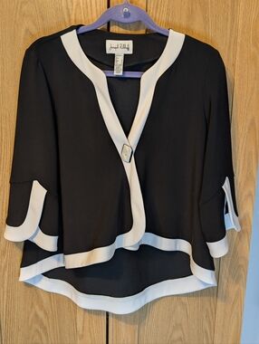 Joseph Ribkoff Black Blazer with White Trim and Decorative Button